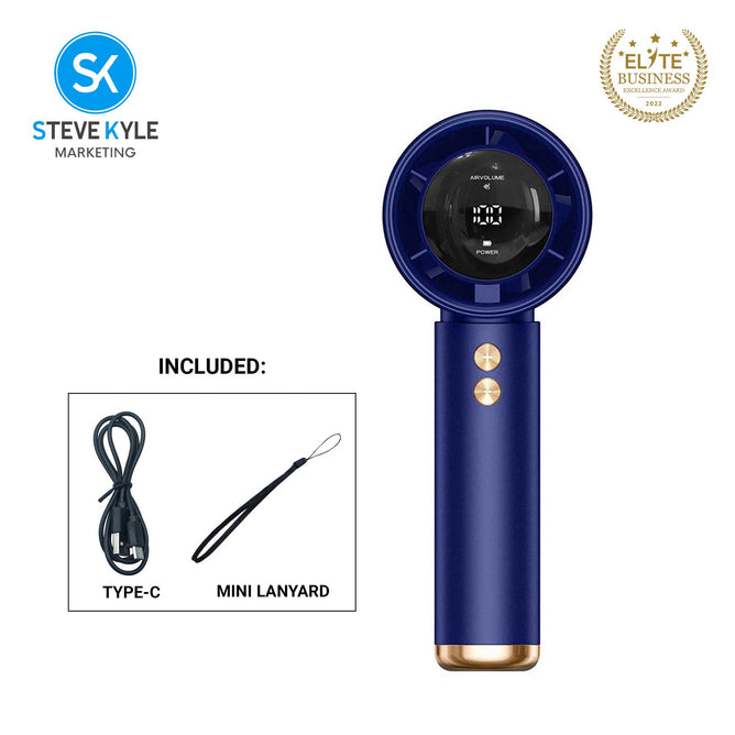 LED Digital Display Handheld Power Level Small Fan with Lace & Type-C Cable Charger