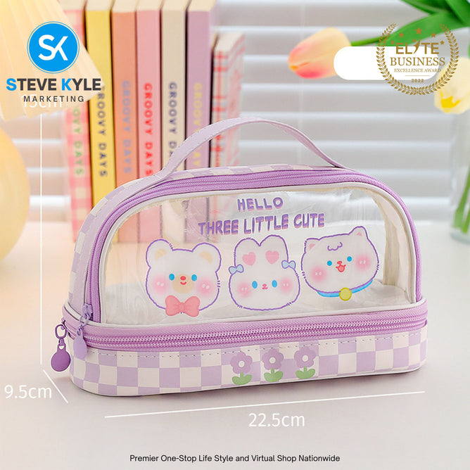 Big Capacity Transparent 2 Layer Pencil Case Kawaii School Students Pencil