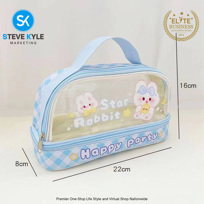 Big Capacity Transparent 2 Layer Pencil Case Kawaii School Students Pencil