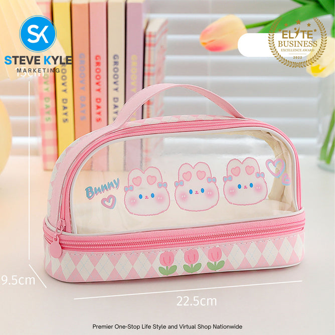 Big Capacity Transparent 2 Layer Pencil Case Kawaii School Students Pencil