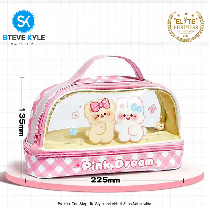 Big Capacity Transparent 2 Layer Pencil Case Kawaii School Students Pencil
