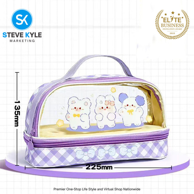 Big Capacity Transparent 2 Layer Pencil Case Kawaii School Students Pencil