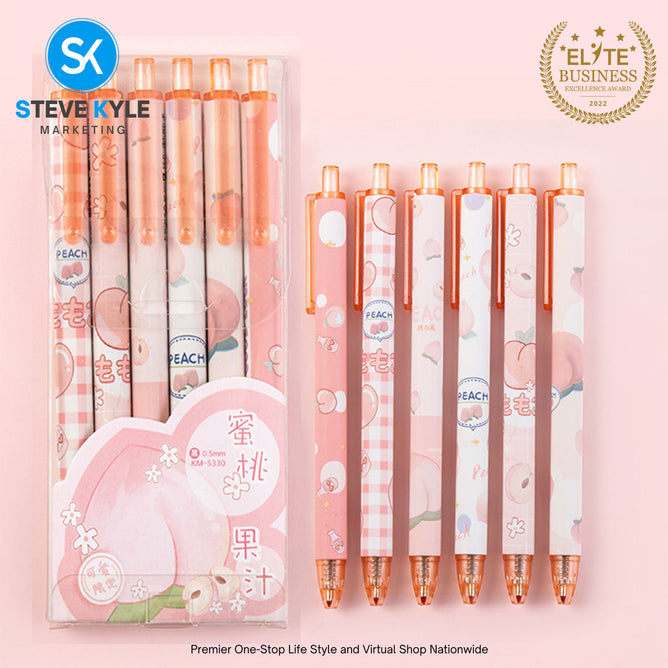 Cute Cartoon Retractable Pen 0.5mm Black Ink Gel Pen SET (6pcs) Stationery School Supplies