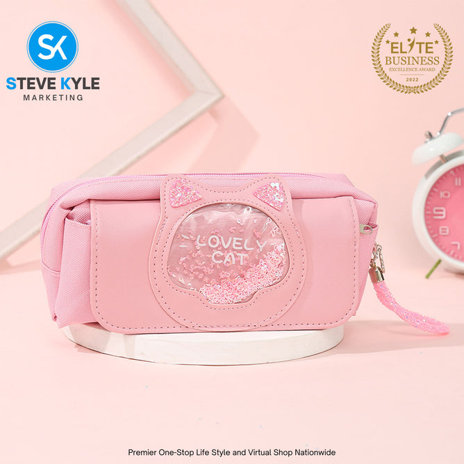 New Large-Capacity Pencil Case Girl Heart Glitter Pencil Case Student Influencer Pencil Case