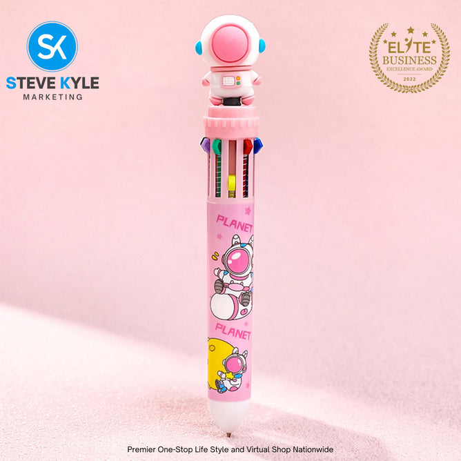 10 IN 1 BallPoint Pen with Spaceman Head Ball Pens Cute Cartoon Design Kids Gift School Stationery