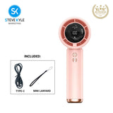 LED Digital Display Handheld Power Level Small Fan with Lace & Type-C Cable Charger