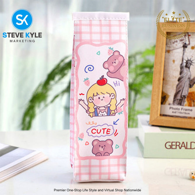 Korea Large Capacity Student Pencil Case Cartoon Waterproof Milk Box Pencil Bag