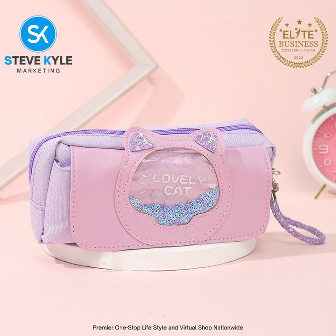 New Large-Capacity Pencil Case Girl Heart Glitter Pencil Case Student Influencer Pencil Case