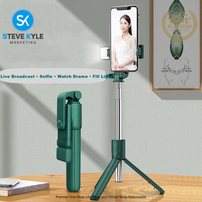Wireless Bluetooth Foldable Selfie Stick Tripod with Fill Light Adjustable Monopod Remote Shutter