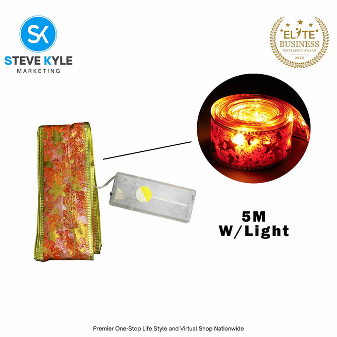 5M/Christmas Ribbon Fairy Lights Decor Christmas Lace Ribbon Bows With LED For Christmas Tree