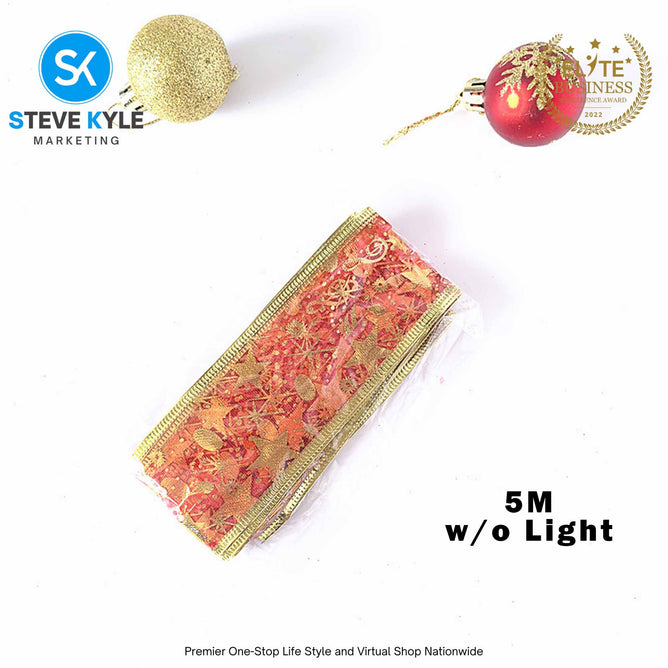 5M/Christmas Ribbon Fairy Lights Decor Christmas Lace Ribbon Bows With LED For Christmas Tree