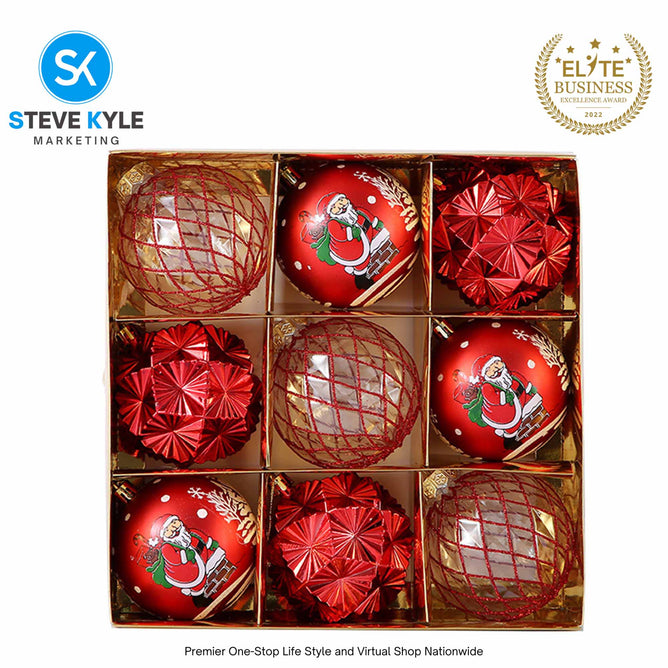 9PCS/8CM Christmas Tree Balls 3 Styles XMAS Ornaments Shatterproof Hanging Balls Big Size Decors