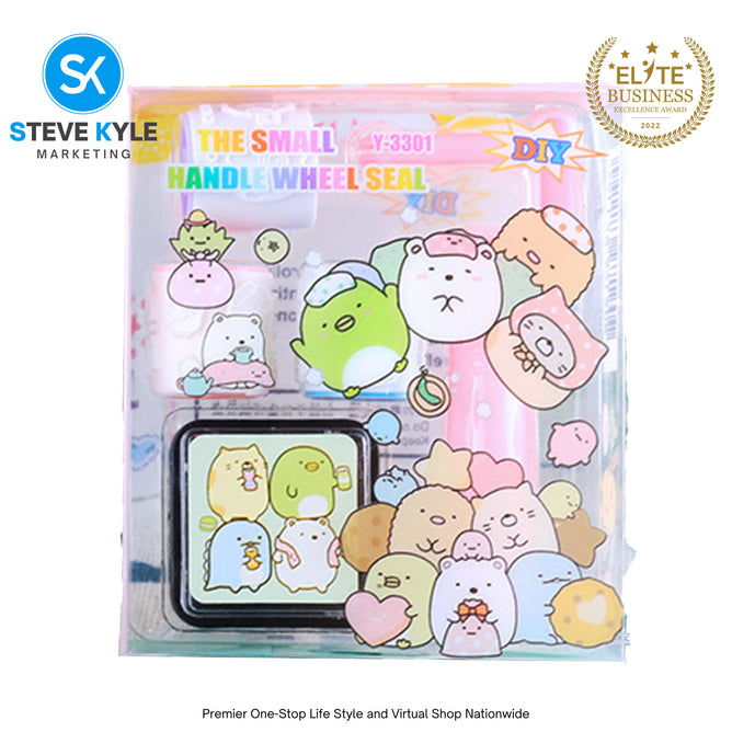 Cute Mini Cartoon Round Seal Roller Stamp Set Stationery Scrapbooking School Supply