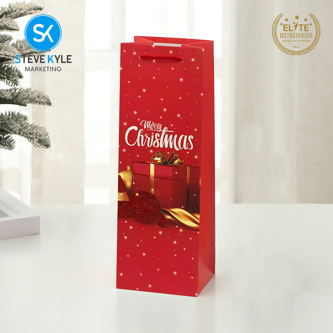 Steve Kyle Rectangular Christmas Wine Gift Bags Hard Paper Flat Tote Bag Decorative Promotions Celebration