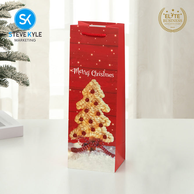 Steve Kyle Rectangular Christmas Wine Gift Bags Hard Paper Flat Tote Bag Decorative Promotions Celebration