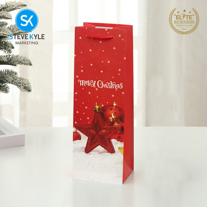 Steve Kyle Rectangular Christmas Wine Gift Bags Hard Paper Flat Tote Bag Decorative Promotions Celebration