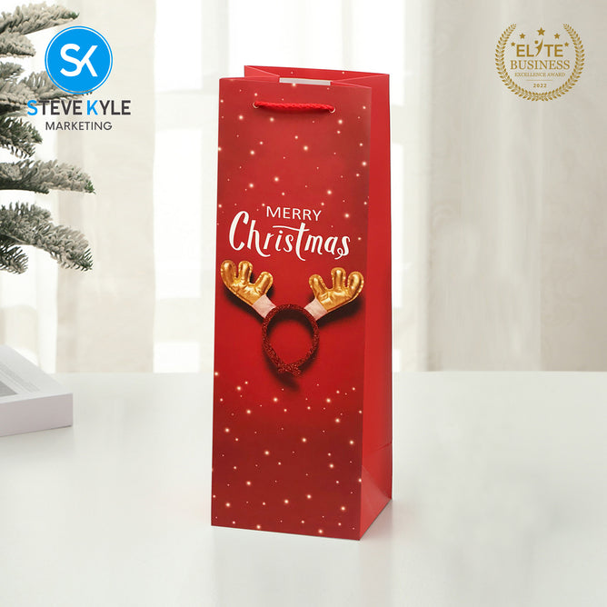 Steve Kyle Rectangular Christmas Wine Gift Bags Hard Paper Flat Tote Bag Decorative Promotions Celebration