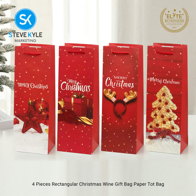 Steve Kyle Rectangular Christmas Wine Gift Bags Hard Paper Flat Tote Bag Decorative Promotions Celebration