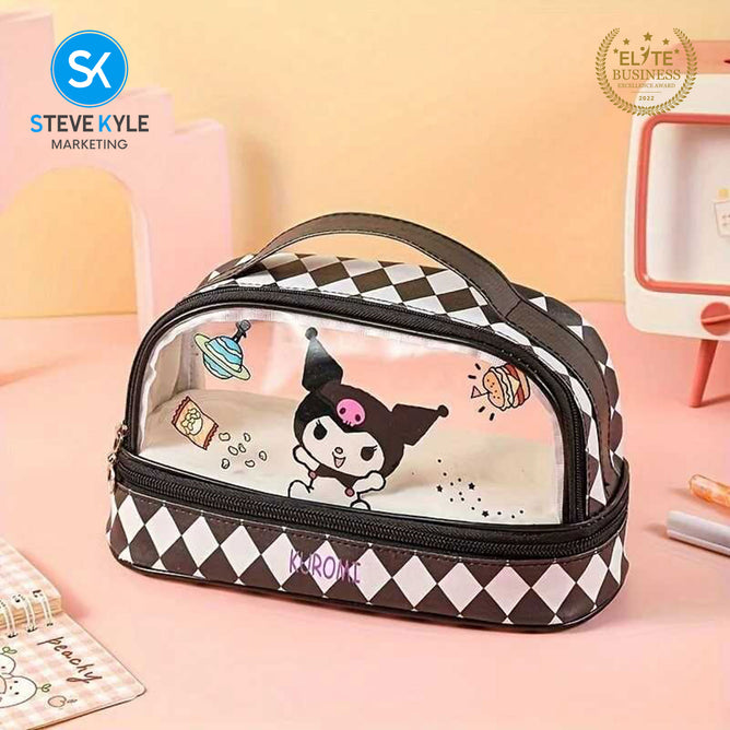 Big Capacity Transparent 2 Layer Pencil Case Kawaii School Students Pencil