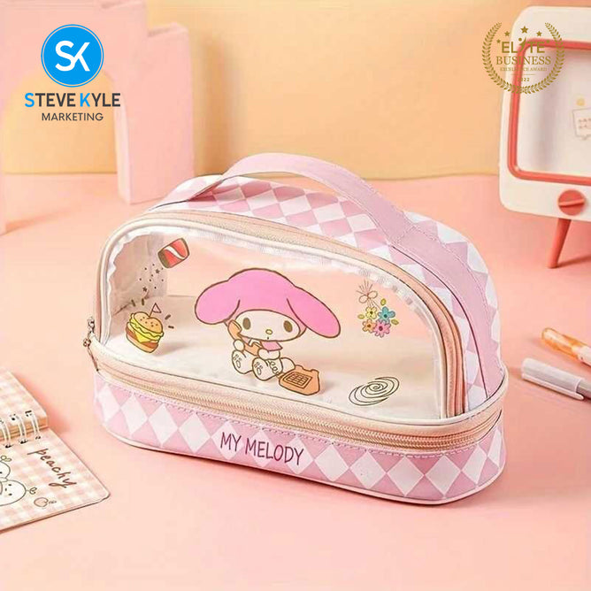 Big Capacity Transparent 2 Layer Pencil Case Kawaii School Students Pencil