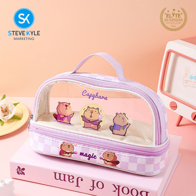 Big Capacity Transparent 2 Layer Pencil Case Kawaii School Students Pencil