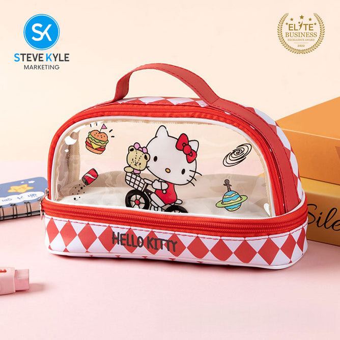 Big Capacity Transparent 2 Layer Pencil Case Kawaii School Students Pencil