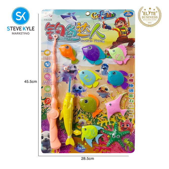 Steve Kyle Interactive Fishing Toy Set with 1 Rod and 9 3D Fish For Kids Bath Play