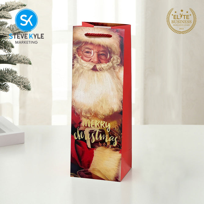 Steve Kyle Rectangular Christmas Wine Gift Bags Hard Paper Flat Tote Bag Decorative Promotions Celebration