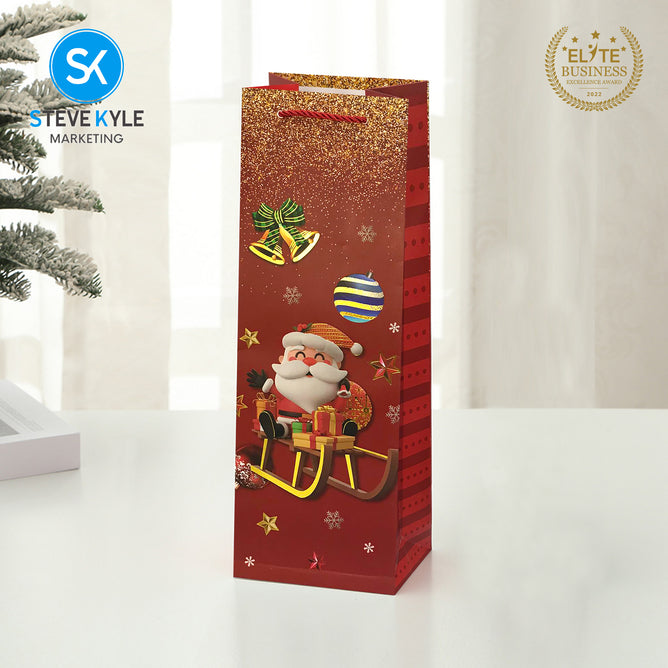 Steve Kyle Rectangular Christmas Wine Gift Bags Hard Paper Flat Tote Bag Decorative Promotions Celebration