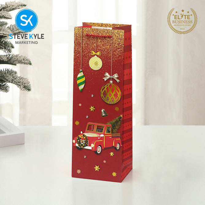 Steve Kyle Rectangular Christmas Wine Gift Bags Hard Paper Flat Tote Bag Decorative Promotions Celebration