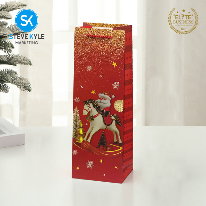 Steve Kyle Rectangular Christmas Wine Gift Bags Hard Paper Flat Tote Bag Decorative Promotions Celebration