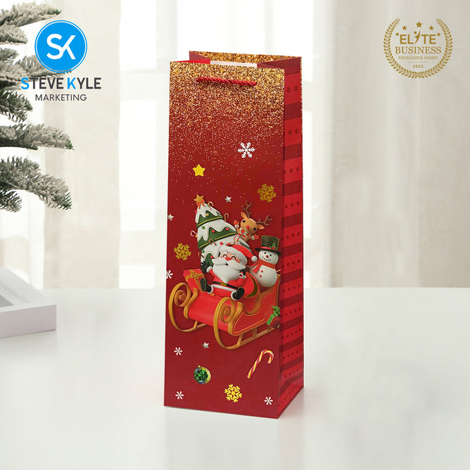 Steve Kyle Rectangular Christmas Wine Gift Bags Hard Paper Flat Tote Bag Decorative Promotions Celebration