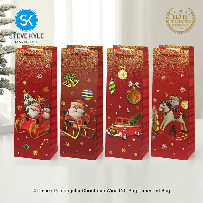Steve Kyle Rectangular Christmas Wine Gift Bags Hard Paper Flat Tote Bag Decorative Promotions Celebration