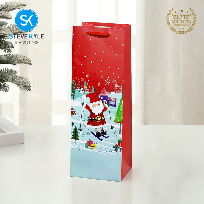 Steve Kyle Rectangular Christmas Wine Gift Bags Hard Paper Flat Tote Bag Decorative Promotions Celebration