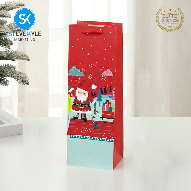 Steve Kyle Rectangular Christmas Wine Gift Bags Hard Paper Flat Tote Bag Decorative Promotions Celebration