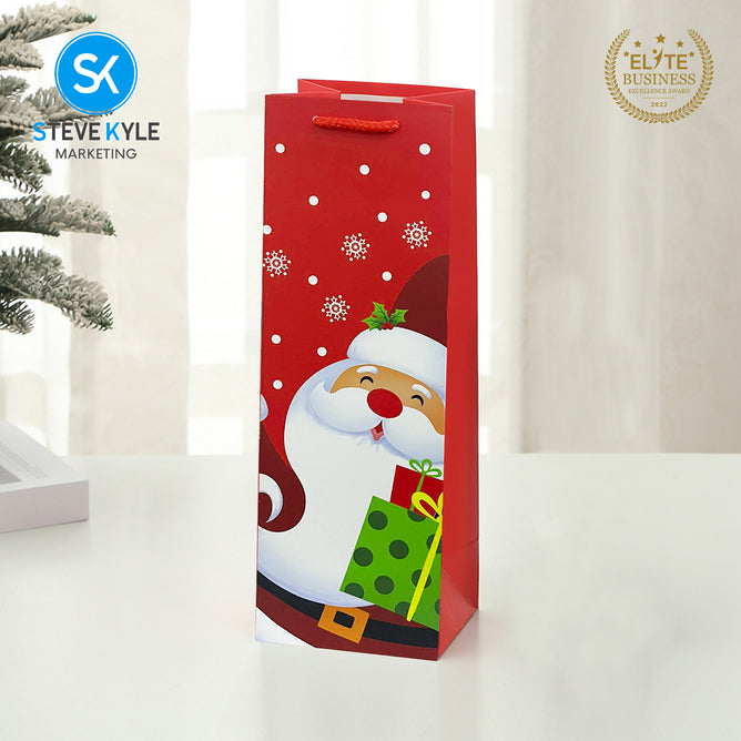 Steve Kyle Rectangular Christmas Wine Gift Bags Hard Paper Flat Tote Bag Decorative Promotions Celebration