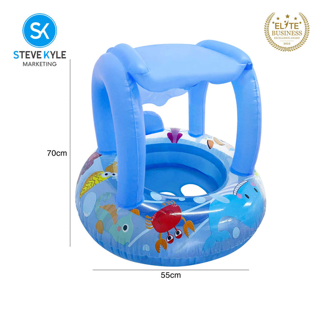 Steve Kyle Inflatable Baby Seat Float With Canopy Sea Animal Swimming Boat