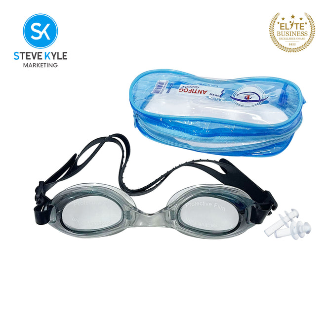 Swim Anti-fog Goggles Adjustable for Kids and Adults with 1 Pair Earplugs & Pouch Case