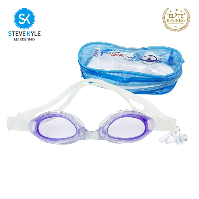 Swim Anti-fog Goggles Adjustable for Kids and Adults with 1 Pair Earplugs & Pouch Case