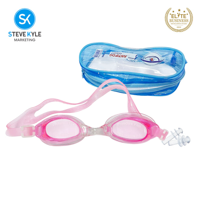 Swim Anti-fog Goggles Adjustable for Kids and Adults with 1 Pair Earplugs & Pouch Case