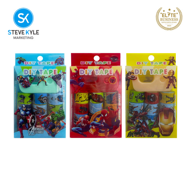 Steve Kyle Cartoon Mini Sticker Tape with Tape Roll Holder for Journaling Scrapbooking Random Design