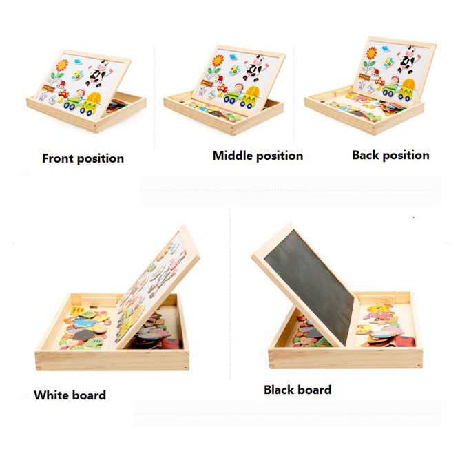 Multi-functional Magnetic Farm Wooden Jigsaw Puzzle Double-Sided Drawing Board Building Blocks for Kids