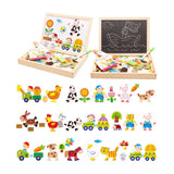 Multi-functional Magnetic Farm Wooden Jigsaw Puzzle Double-Sided Drawing Board Building Blocks for Kids
