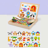 Multi-functional Magnetic Farm Wooden Jigsaw Puzzle Double-Sided Drawing Board Building Blocks for Kids