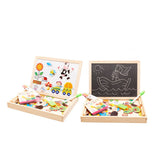 Multi-functional Magnetic Farm Wooden Jigsaw Puzzle Double-Sided Drawing Board Building Blocks for Kids