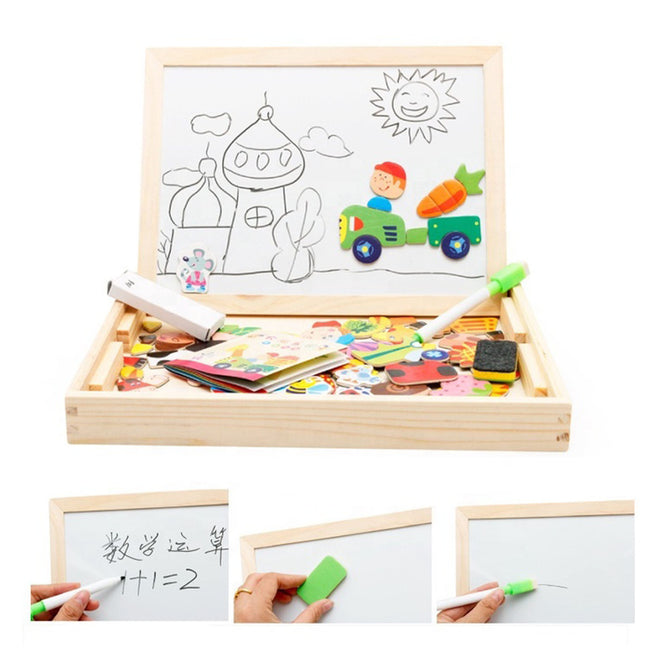 Multi-functional Magnetic Farm Wooden Jigsaw Puzzle Double-Sided Drawing Board Building Blocks for Kids