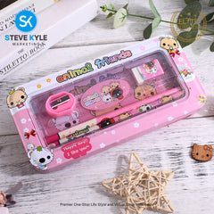 2 Layer 5in1 Cute Cartoon Character Pink Metal Pencil Case