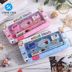 2 Layer 5in1 Cute Cartoon Character Pink Metal Pencil Case