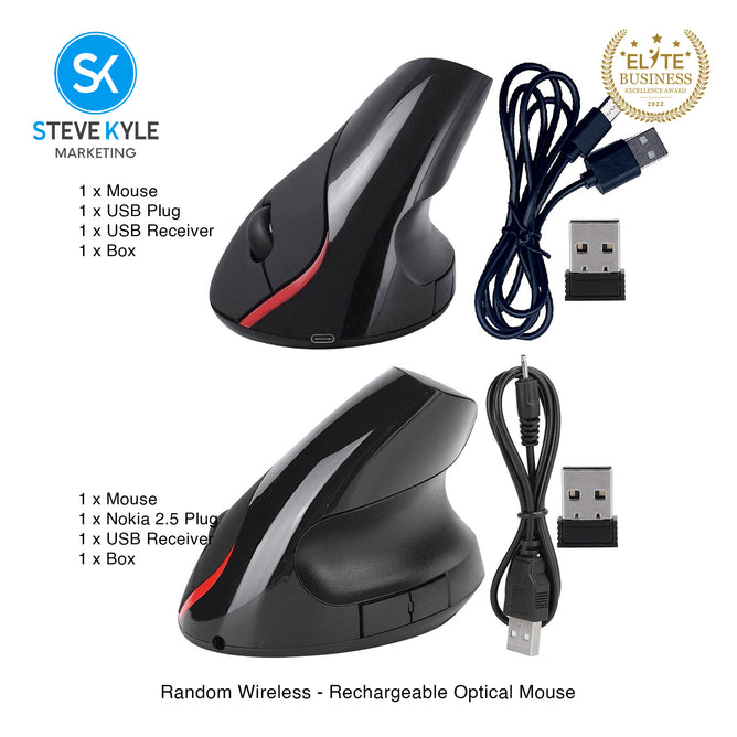 Steve Kyle Wireless Vertical Mouse Ergonomic Wristband Optical Mouse USB Rechargeable For Laptop