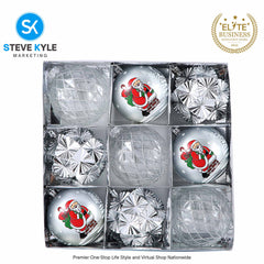 9PCS/8CM Christmas Tree Balls 3 Styles XMAS Ornaments Shatterproof Hanging Balls Big Size Decors